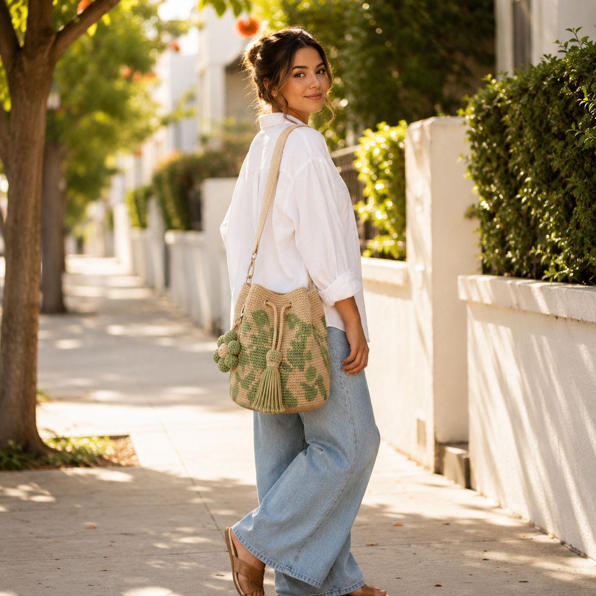 Handmade Crochet Flower Bag with Tassels