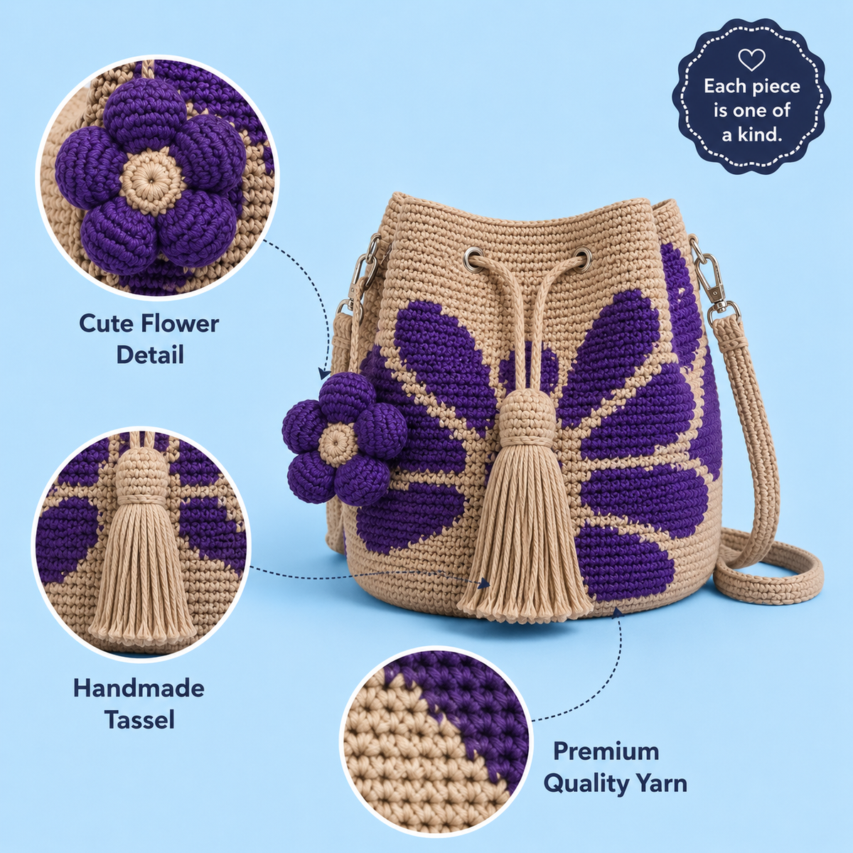 Handmade Crochet Flower Bag with Tassels