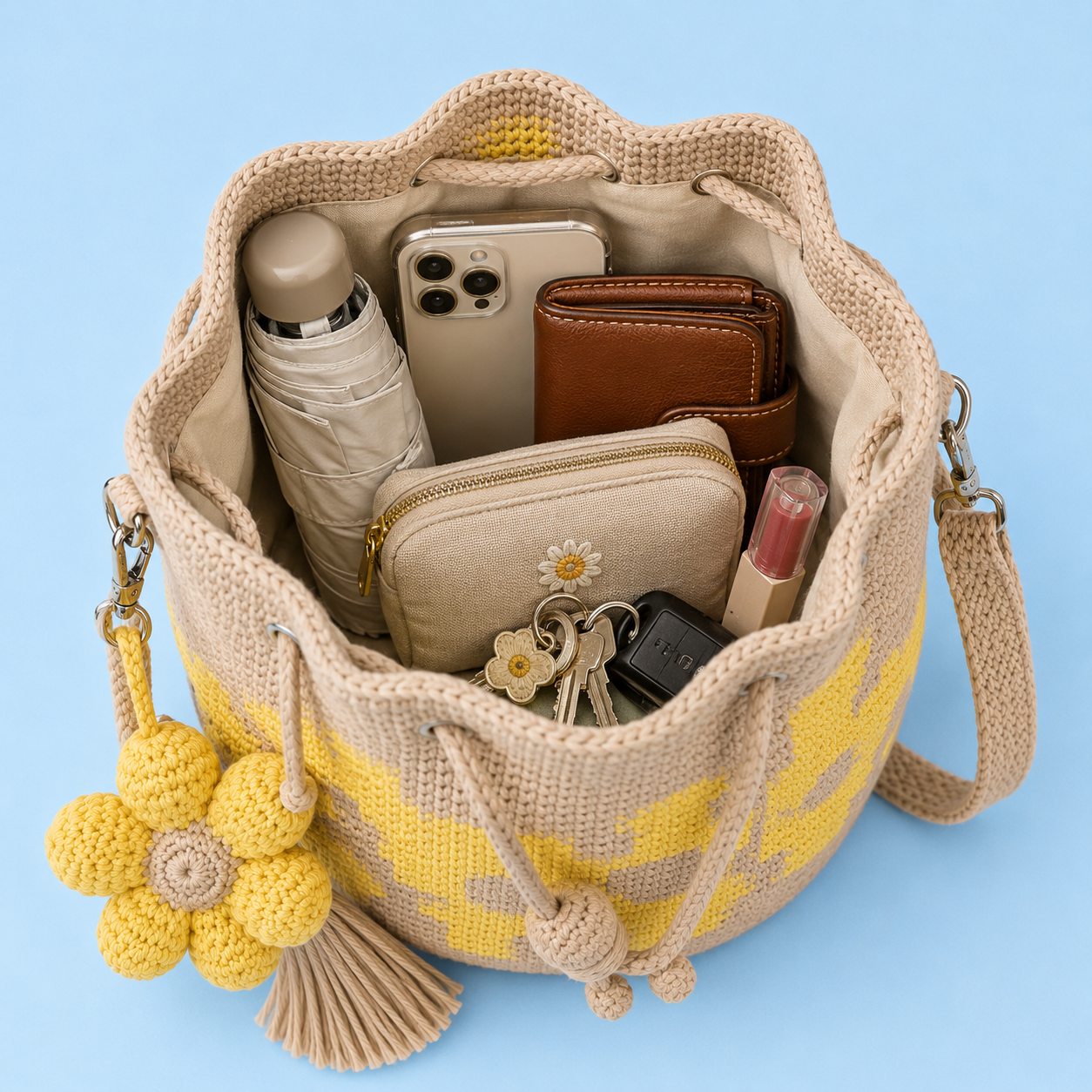 Handmade Crochet Flower Bag with Tassels