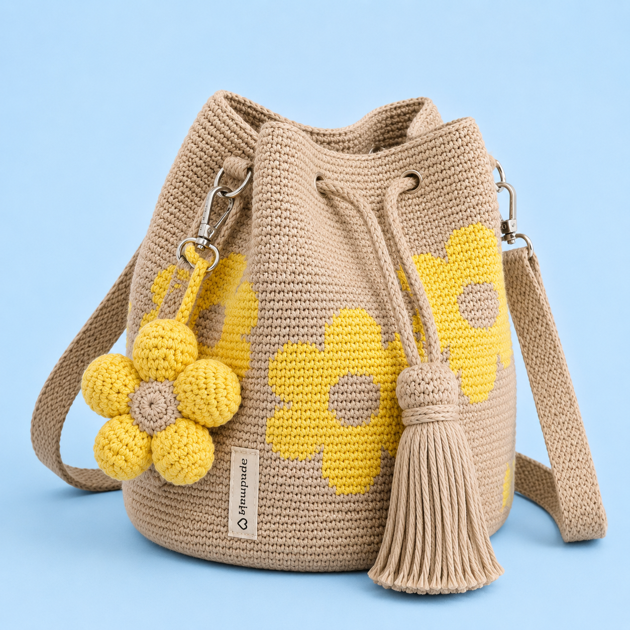 Handmade Crochet Flower Bag with Tassels